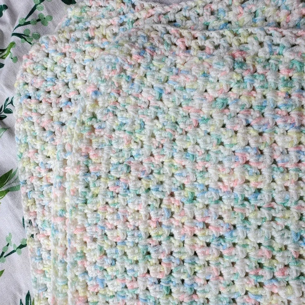 Handmade Crochet Baby Blanket Pastel Multicolor Soft‎ Knit Nursery Decor OS